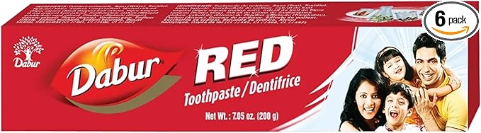 Dabur Red Toothpaste for Fresh Breath & Gum Health - Dentifrice for Oral Strong Teeth - for Stains & Protects Gums - for Complete Oral Hygiene - Ayurvedic Toothpaste - 200g Pack of 6