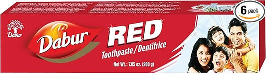 Dabur Red Toothpaste for Fresh Breath & Gum Health - Dentifrice for Oral Strong Teeth - for Stains & Protects Gums - for Complete Oral Hygiene - Ayurvedic Toothpaste - 200g Pack of 6