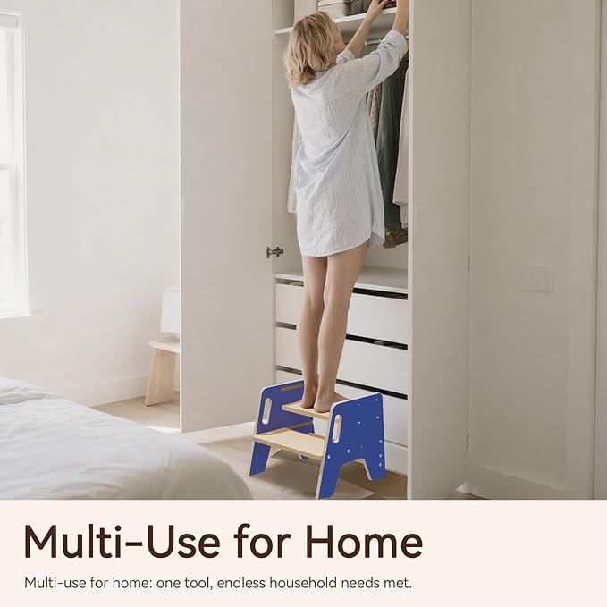 Wingyz Toddler Step Stool with Handles, Wooden Step stools for Kids, Durable 3-Level Height Adjustable Stepstool for Bathroom Sink, Kitchen, Bedroom,Potty Training