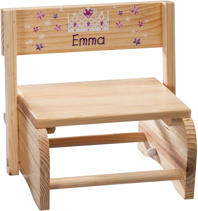 Custom 2-in-1 Children's Step Stool and Chair, Customized with Kid’s Name, Princess Design