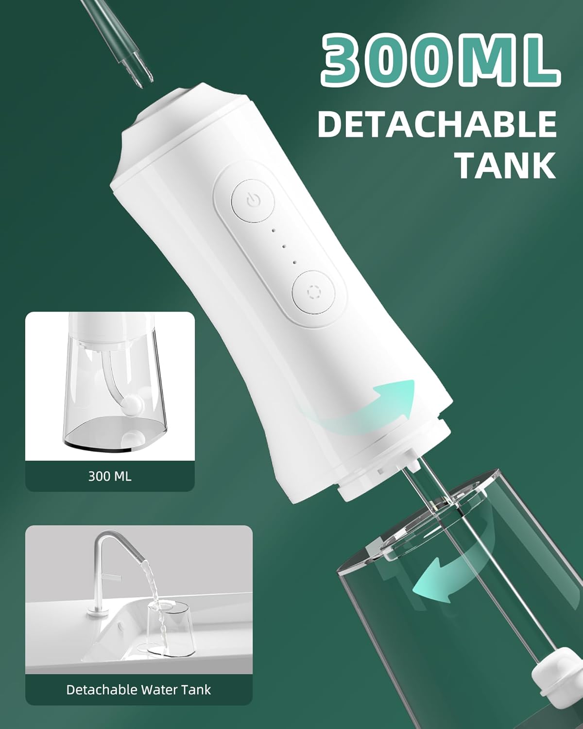 Water Dental Flosser - Portable Cordless Oral Irrigator 300ML, Rechargeable IPX7 Waterproof Irrigation Cleaner for Teeth Cleaning & Flossing, Travel & Home Use (Pearl White)