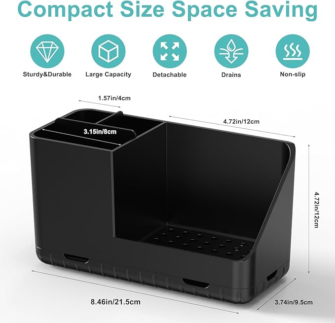 Toothbrush Holders for Bathrooms, Kids Electric Toothbrush and Toothpaste Holder, Toothbrush Organizer with Drainage, Tooth Brush Holder for Bathroom Countertop Organizer (Black)