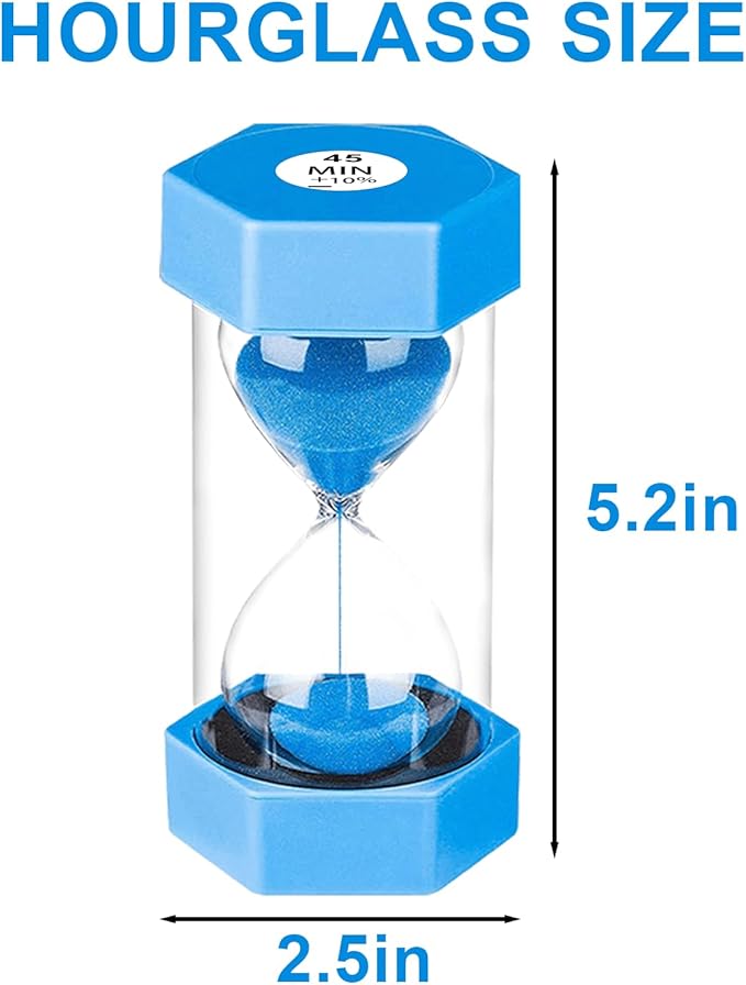 Hourglasses Sand Timer 45 Minutes：Plastic Sand Clock 45 Minutes, Colorful Hour Glasses Sand 45 Min, Blue Giant Sandglass Timer 45 Min for Kids, Games, Classroom, Kitchen, Office Decor