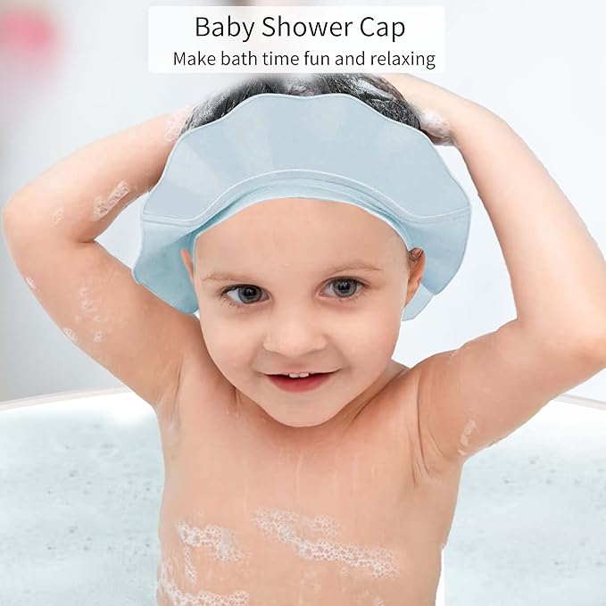 KOMIDK Baby Kids Shower Cap Shampoo Bath Bathing Hat Silicone Adjustable Washing Hair Shower Bathing Protection Shower Cap for Toddler, Baby, Kid, Children (Blue)