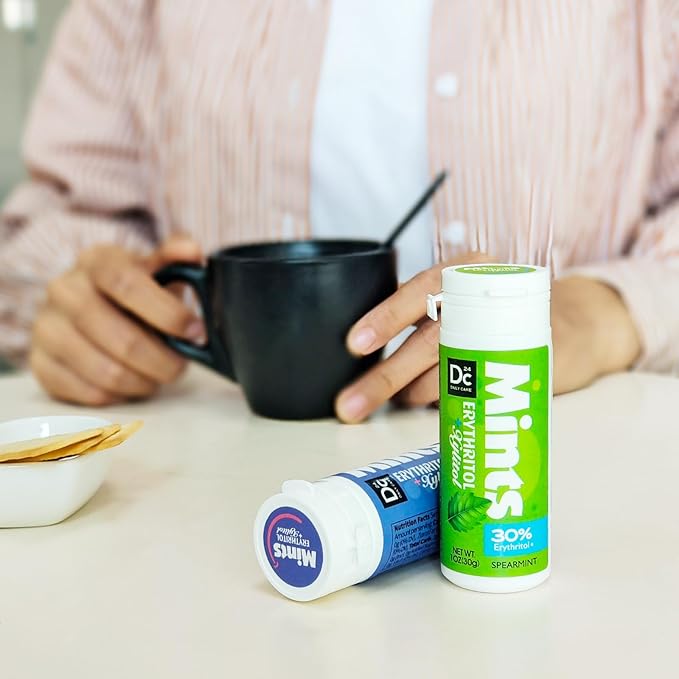 DC24 DAILY CARE Xylitol Erythritol Mints, No Aspartame Sugar Free Hard Candy, Low-Calorie, Dry Mouth Drops Keto Blueberry 30 Pieces (Pack of 4)