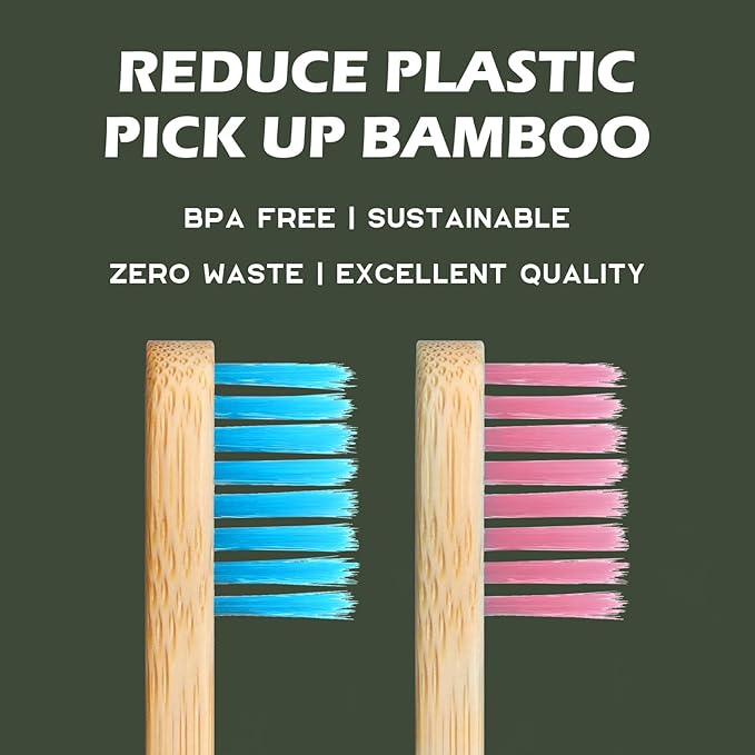 Kids Bamboo Toothbrushes Biodegradable Handle BPA Free Eco Friendly Children Size, Pack of 4