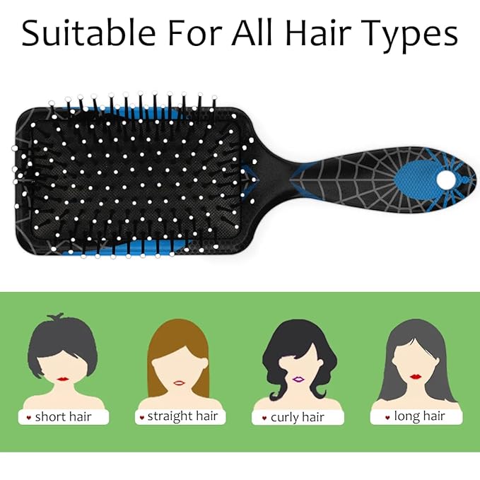 Kids Hair Brush for Boys Girls Toddler - Detangler Hairbrush for Wet Dry Thin Long Curly Hair Pain-Free Comb (Blue Spider Web)