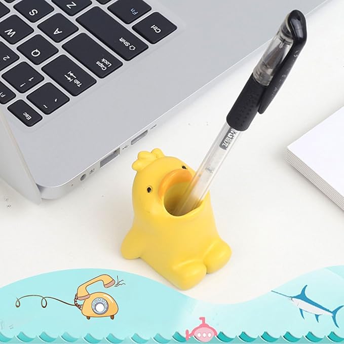 Cute Animal Toothbrush Holder - Duck Pen Pencil Holder,Mini Resin Freestanding Storage Base for Box Pen Brush Toothpick Desktop Storage Container, Washroom Office Organizer Accessories (Duckling)