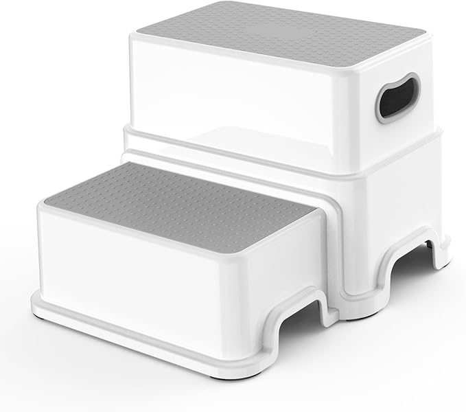 Victostar Toddler Step Stool,2 Kids Step Stool for Bathroom Sink,Baby Potty Stool with Anti-Slip Surface and Rubber Bottom,Plastic Stool with Handle for Toilet Potty Training Bathroom Kitchen