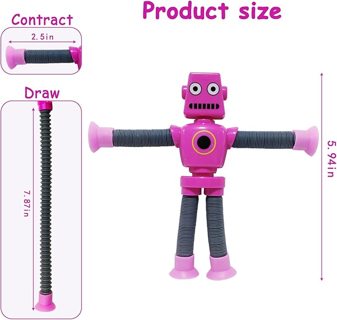 32 PCS Suction Cup Robot Toy,Shape Changing Telescopic Pop Tubes Autism Sensory Toy Kids Girls Boys Toddlers Adult,Funny Robot Action Figure Bendable Fidget Toy Gift Birthday Party Favors Christmas