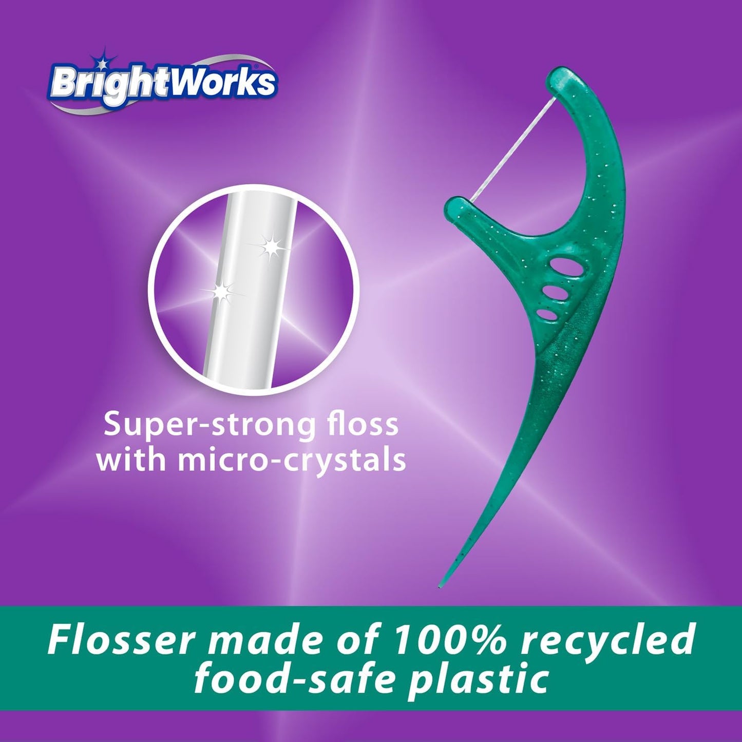 Brightworks ECO Sustainable Floss Picks - 270 Count - PFAS Free - Made in USA100% Post-Consumer Recycled Plastic, Super Strong Mint-Flavored Floss with Micro-Crystals