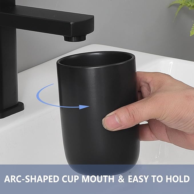 Matte Black Toothbrush Holders for Bathrooms - 1 Cups Ceramic Toothbrush Toothpaste Holders, Black Bathroom Tumbler Cup Reusable Toothbrush Cup Black Mouthwash Cup, Bathroom Counter Organizer