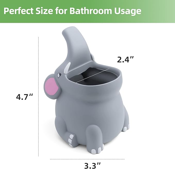 Kids Toothbrush Holder Toothbrush Organizer – Durable Silicone Animal Tooth Brush Holder – Easy to Clean Toothbrush and Toothpaste Holder – Toothbrush Holders for Bathrooms by Lily’s Home - Elephant