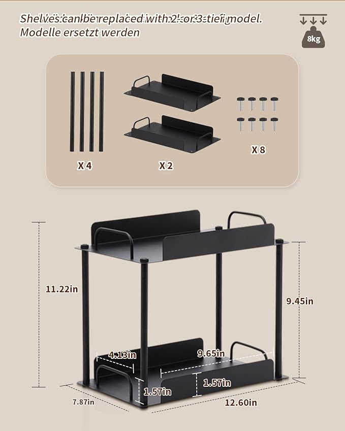 KATHY&BOB Bathroom Countertop Organizer, Make-up Desk Organization, Dressing Shelf Desktop Storage for Bathroom Cosmetic Dorm Kitchen Living Room, Multipurpose Cubicle Display Rack (Black, 2 Tiers)