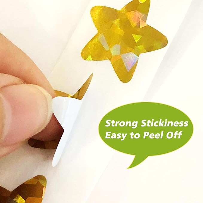 3 Rolls Gold Star Stickers,1500Pcs Holographic Shiny Metallic Foil Star Stickers for Kids Reward, Student Planner and School Classroom Teacher Supplies