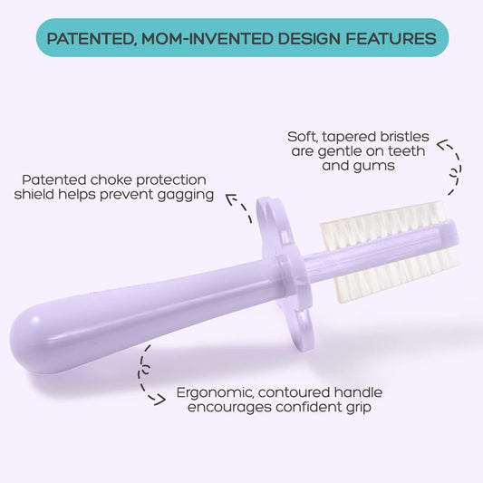 grabease Double Sided Toothbrush - Gentle Silicone Bristles & Infant Brush - Dual-Sided Design & Toddler Toothbrush - Travel Case Included & Baby Brush - Pack of 1, Lavender
