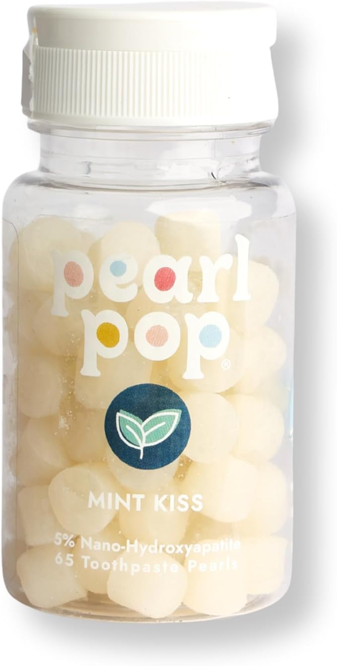 Toothpaste Pearls, Chewy Fluoride Free Toothpaste for Kids, Stocking Stuffer, Made with Nano Hydroxyapatite & Xylitol, Foam Free, Mess-Free Travel Tooth Paste, Mint Kiss, 65ct