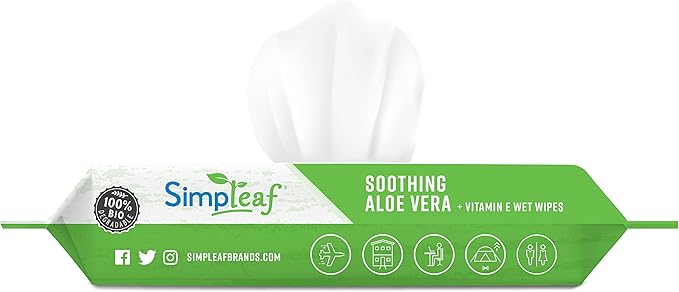 Simpleaf Flushable Wet Wipes Aloe Vera| Eco-Friendly, Paraben & Alcohol Free | Hypoallergenic & Safe for Sensitive Skin | Soothing Aloe Formula | (24 x 25 Counts Convenient Pack) 600 Counts Total