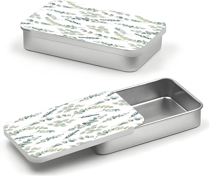 Portable Dental Floss Case, Refillable Cute Travel Floss Dispenser for Men & Women, Pocket Travel Floss Picks Case for Purse, Backpack, Bag Green Leafy Pattern