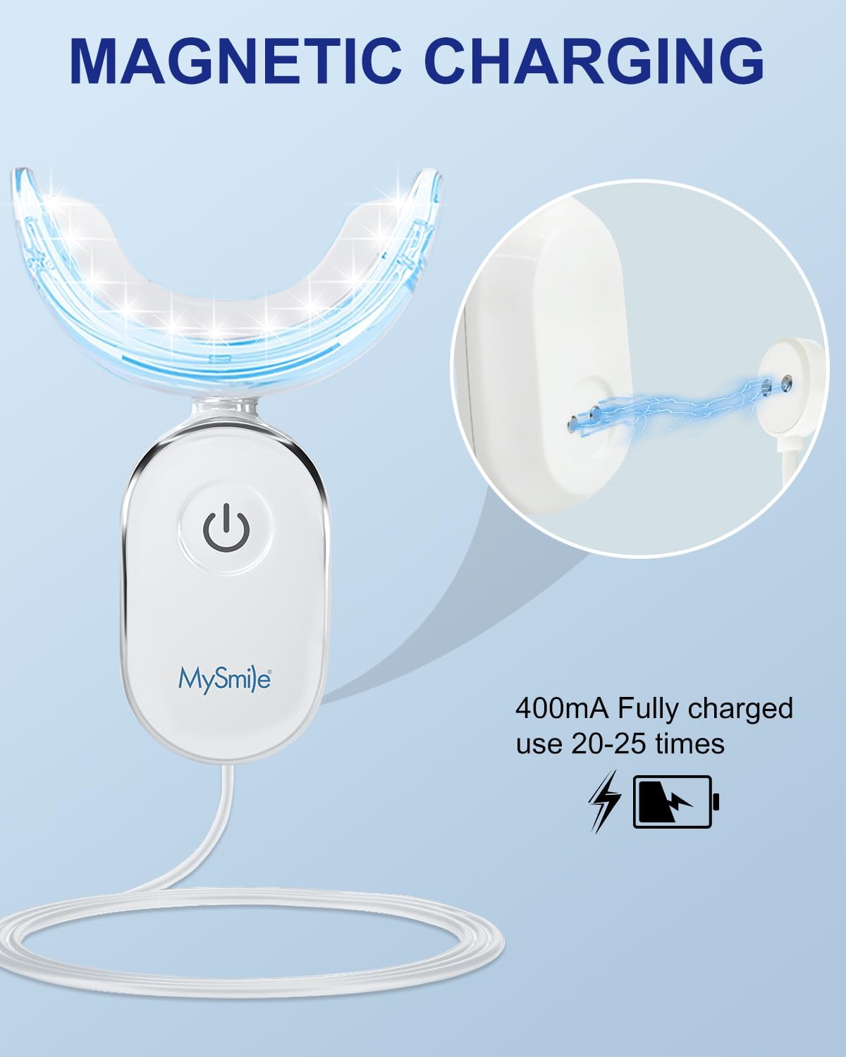 MySmile Teeth Whitening Accelerator Light, 28 LED Blue Light, Each 10 Minutes, USB Charger, Mouth Trays, 1 Pcs LED Light & 4ml Gel