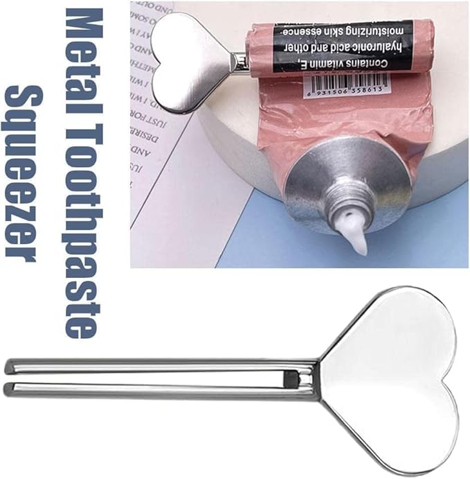 4Pcs Silver Metal Manual Toothpaste Squeezer Heart Stainless Steel Dispenser Tube Squeezer Hand Cream Tube Key Roller Set Bathroom Accessories Tube Squeezing Aids Bathroom Safety Daily Living Aids