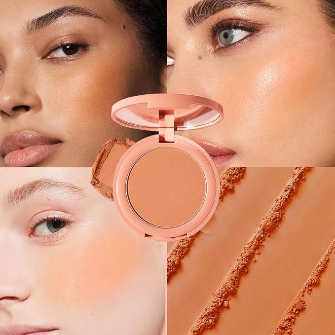 Warm Orange Powder Matte Blush with Mirror – Lightweight Smooth Blendable Baked Blush, Fade & Transfer-Resistant, Natural Matte Finish, Vegan & Cruelty Free, Perfect Makeup Gift for Women #02