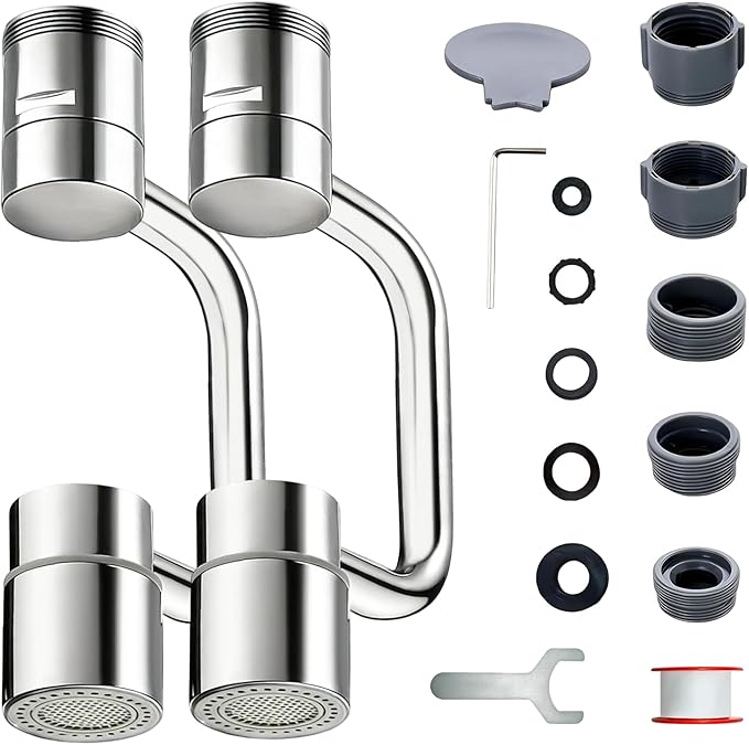 2 PCS 1440° Rotatable Faucet Extension, 1080° Swivel Faucet Aerator Extender, 2 Mode Adjustable Rotating Universal Sink Faucet for Kitchen Bathroom Sink Silver