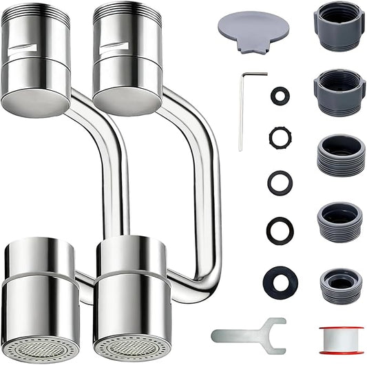 2 PCS 1440° Rotatable Faucet Extension, 1080° Swivel Faucet Aerator Extender, 2 Mode Adjustable Rotating Universal Sink Faucet for Kitchen Bathroom Sink Silver