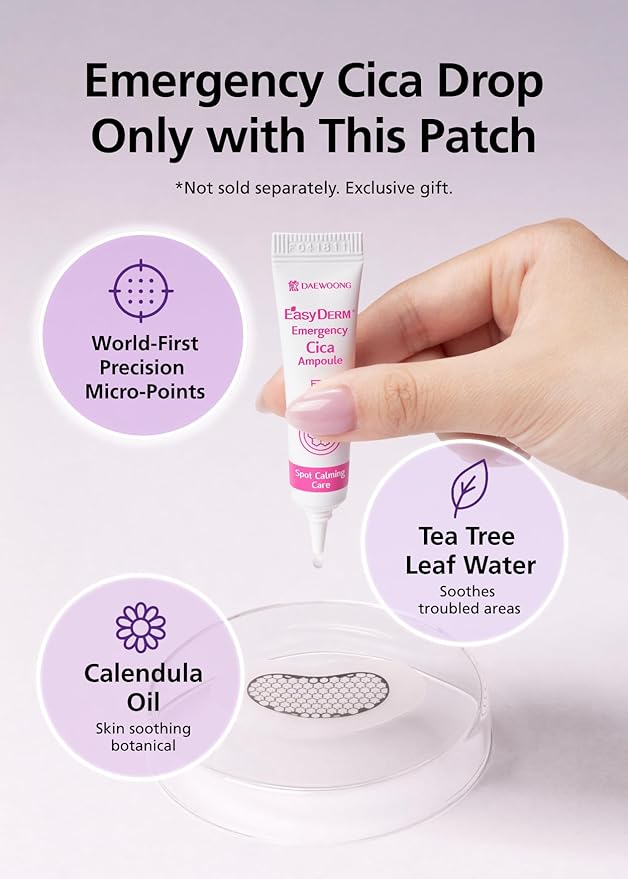 EasyDerm Quick Calming Magnesium Patches WIDE – 2 Large Face Acne Patches for Breakouts, TikTok Viral Microdot, With Bonus CICA Mini Ampoule