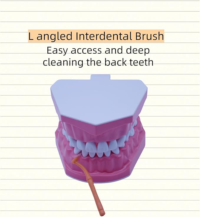 50 Pcs Interproximal Brush, Gum Interdental Brushes, L Angle Reusable Dental Cleaners Brushes,Disposable Oral Dental Hygiene Brush,Dental Toothpick Floss for Braces,Tooth Cleaning Tool (4 Multi-color)