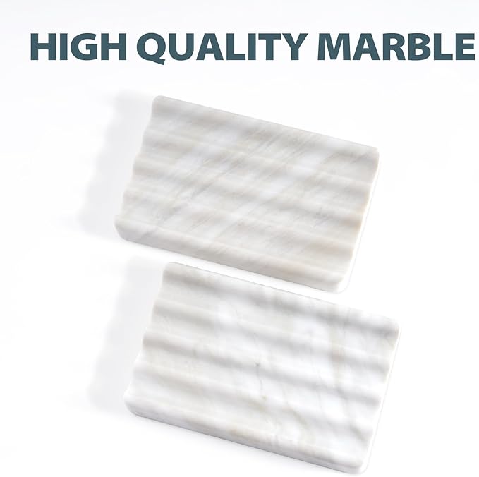 Soap Holder, Marble Soap Dish for Shower, Bar Soaps Holder with Water Ripple Design, Easy Cleaning Soaps Saver for Kitchen Sink，Bathroom, Executive Greek Natural Stone Tray(Agiax)