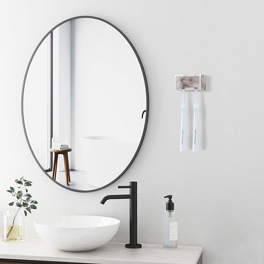 Toothbrush Holders Wall Mounted with Cover, Electric Tooth Brushing Holder for Bathroom, 2 Slots Self Adhesive Toothbrush Organizer, Toothbrush Stand for Family, Kids (1, White Marble)