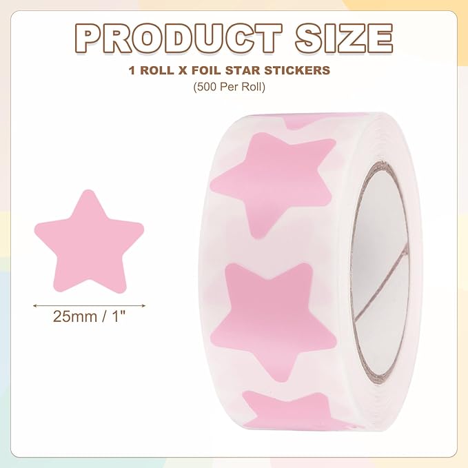 PATIKIL Star Stickers Roll 1 Inch(25mm), 500pcs Reusable Self-Adhesive Star Labels for Reward Behavior Chart Teachers Business Decorating Wedding Crafts, Pink