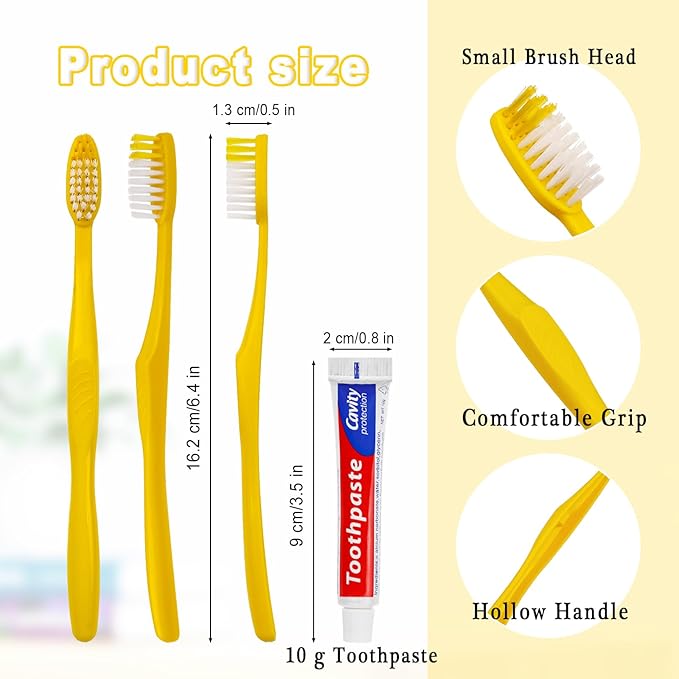 Disposable Toothbrushes with Toothpaste Pack of 20, Yellow Hollow Toothbrush with 10g Toothpaste Individually Wrapped Disposable Travel Toothbrushes Kit in Bulk for Homeless,Airbnb,Hotel,Charity