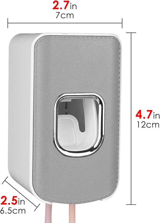 2 Slot Toothbrush Holder and Toothpaste Dispenser Wall Mounted, Automatic Toothpaste Squeezer, 2 in 1 Tooth Brush Toothpaste Organizer for Shower (Grey 2Pack)