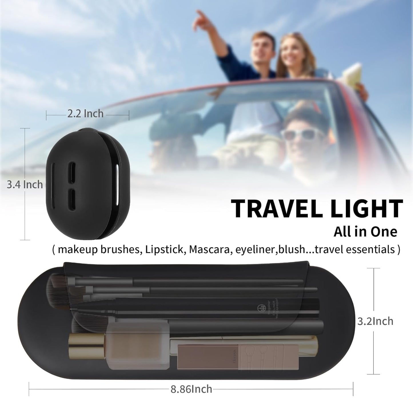 2 IN 1 Silicone Makeup Brush Holder with Beauty Make Up Sponge Holder Case：Soft Portable Cosmetic Face Brushes Holder with Upgrade Anti-Fall Out Magnetic Closure - Black