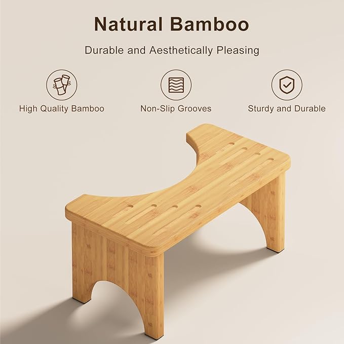 Squatting Potty for Adults Foldable, 7In Bamboo Toilet Stool Squat Adult and Kids, Wood Travel Poop Stool for Bathroom, Wooden Portable Toilet Foot Step, Premium Flip Pooping Potty Stool
