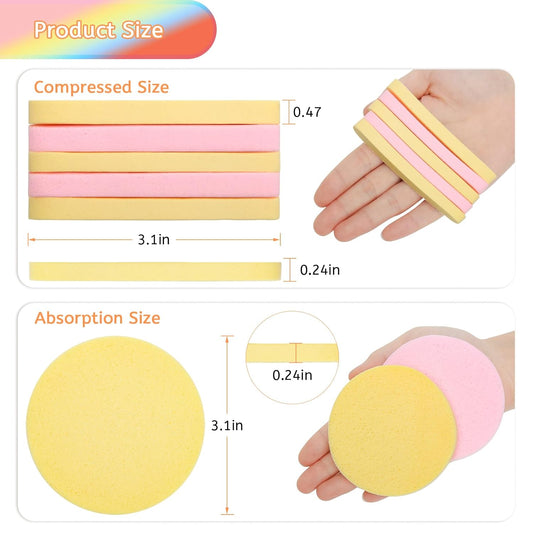 120 Pcs Facial Sponge Compressed, Luxiv Face Cleansing Sponge Estheticians Compressed Makeup Facial Sponge Round Wash Face Sponges for Women Compress Exfoliating Removal Sponge (Pink+Yellow)