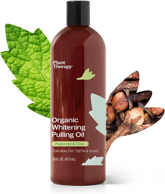 Plant Therapy Organic Pulling Oil 16 oz Coconut & Peppermint, Naturally Whitens Teeth, Freshens Breath & Supports Gum Health, Helps Calm Oral Irritation and Discomfort, Natural Essential Oils