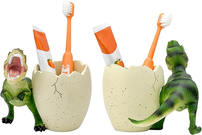 FlidRunest Dinosaur Kids Toothbrush Holders for Bathrooms - Cute Dino Tooth Brush Holder - Easy to Clean Toothbrush and Toothpaste Holder - Toothbrush Holder Toothbrush Organizer-Green