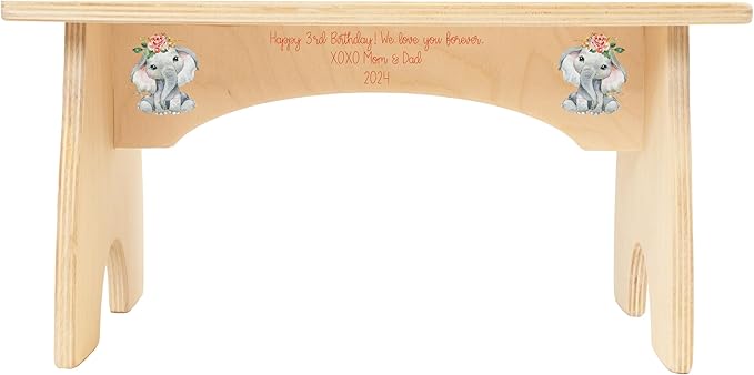Step Stool for Toddlers- Personalized Wood Kids Step Stool with Name for Kitchen Sink, Bathroom, Potty Training, Toilet, Kitchen Sink- Sturdy and Safe- Made in USA by BloomOwl (Elephant- Coral Floral)