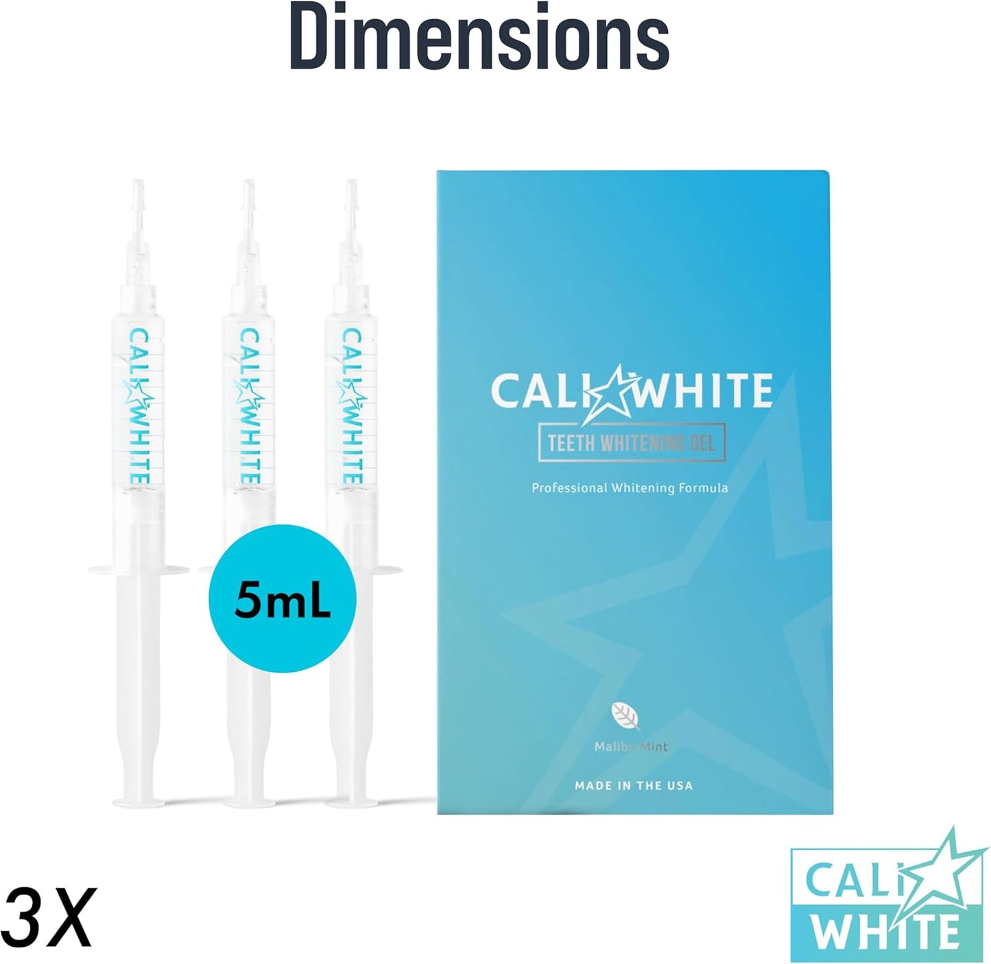 Cali White Teeth Whitening Gel Refills - 35% Carbamide Peroxide Formula - Vegan Organic Tooth Bleach - 3-Piece 5 ml Syringes for Teeth Whitening Kits - Use with UV or LED Light and Trays
