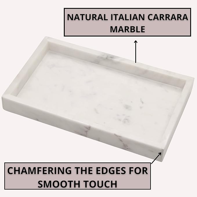 Natural White Marble Tray for Bathroom | Kitchen | Vanity | Desktop, Stone Organizer for Coffee Table, Dresser, Nightstand, Candles, Soap, Towel, Plant, Jewelry (10" x 6"), Rectangular