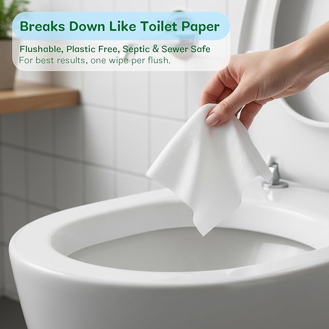 Flushable Wipes Travel Size, 99% Water Mini Wet Wipes for Sensitive Skin, Hypoallergenic & Unscented On The Go Pocket Wipes, 48 Count (8 Packs of 6)