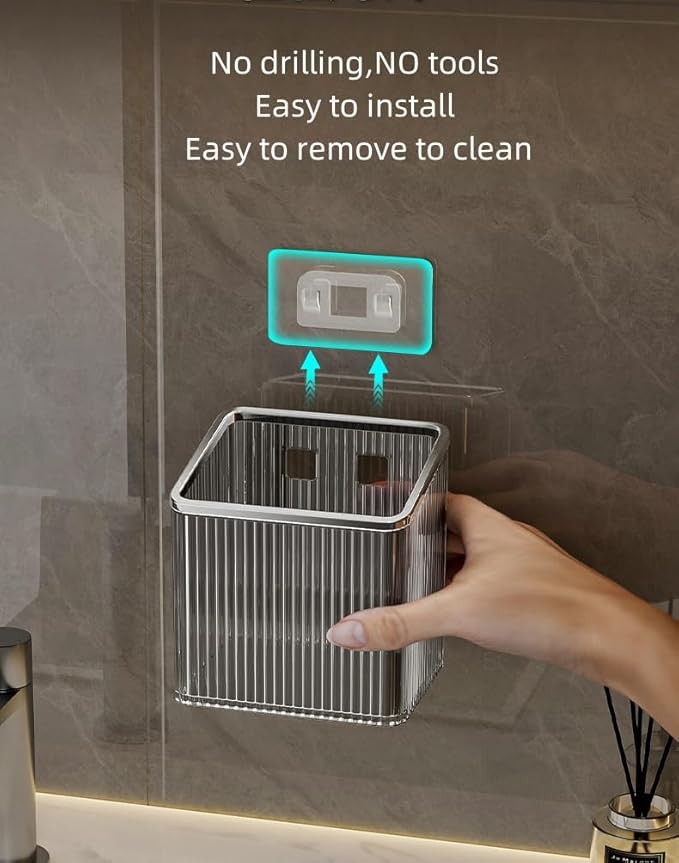 2 Pack Wall Toothbrush Holder for Shower Adhesive Shower Holder for Tooth Brush,Electric Toothbrush,Toothpaste,Razor,Makeup Brush,Hanging Wall Storage Organizer Bucket(Grey)