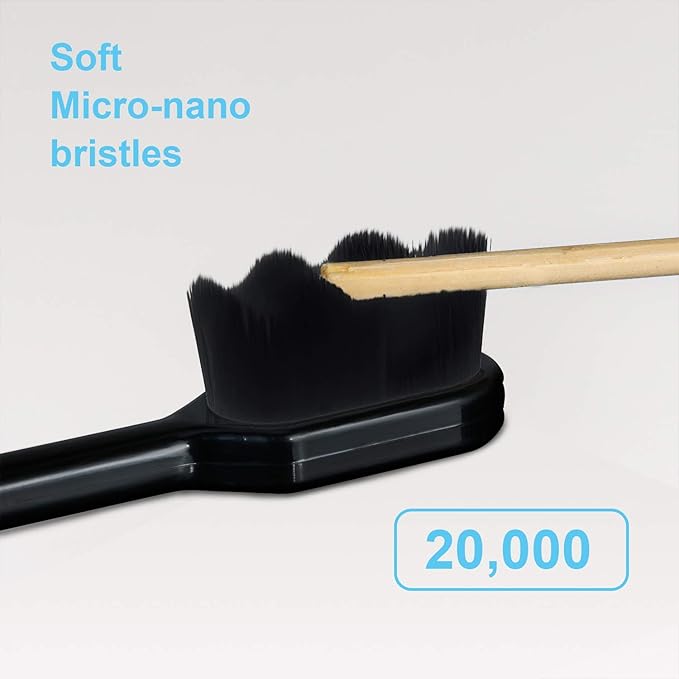 Patelai 8 Pcs Extra Soft Toothbrush Micro Nano with 20, 000 Ultra Soft Bamboo Charcoal Bristles for Adult, Sensitive Gum, Brace and Gum Recession(Black with Black Bristle)