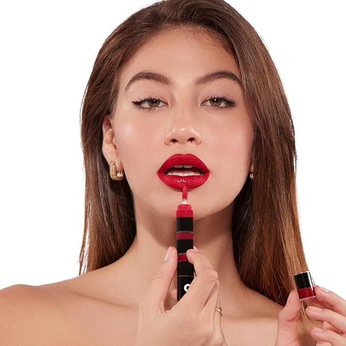 KIRO Four Play Non-Stop Airy Matte Liquid Lip Stack – Dominant Red | 4 Nude Lipstick Shades | Long-Lasting, Transfer-Proof, Hydrating, Lightweight | Infused with Avocado & Apricot Oils | 6ml