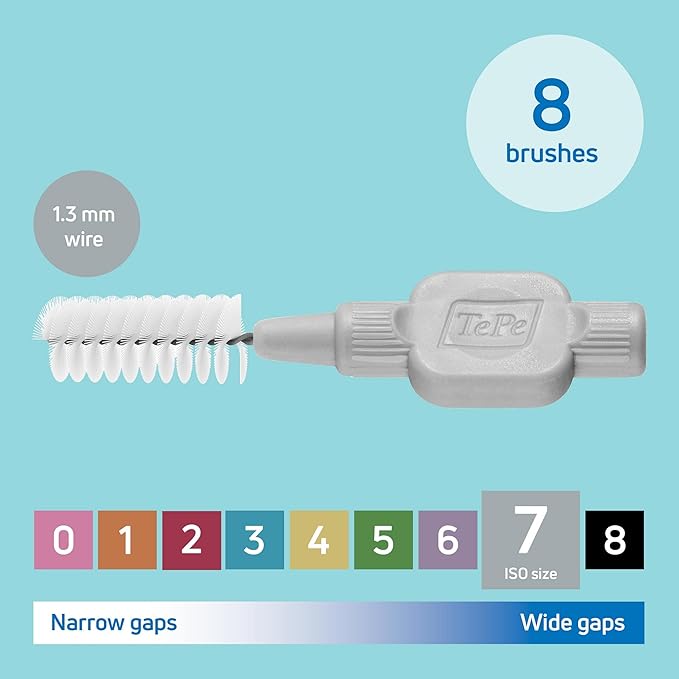 TEPE Interdental Brush, Original, Grey, 1.3 mm/ISO 7, 8pcs, Plaque Removal, efficient Clean Between The Teeth, Tooth Floss, for Narrow Gaps