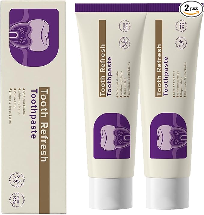 Tooth Refresh Toothpaste, Fresh Breath Whitening Toothpaste, Natural Oral Care & Enamel Repair, Helps Remove Coffee, Tea & Wine Stains, Fresh Minty Gel 2-Pack