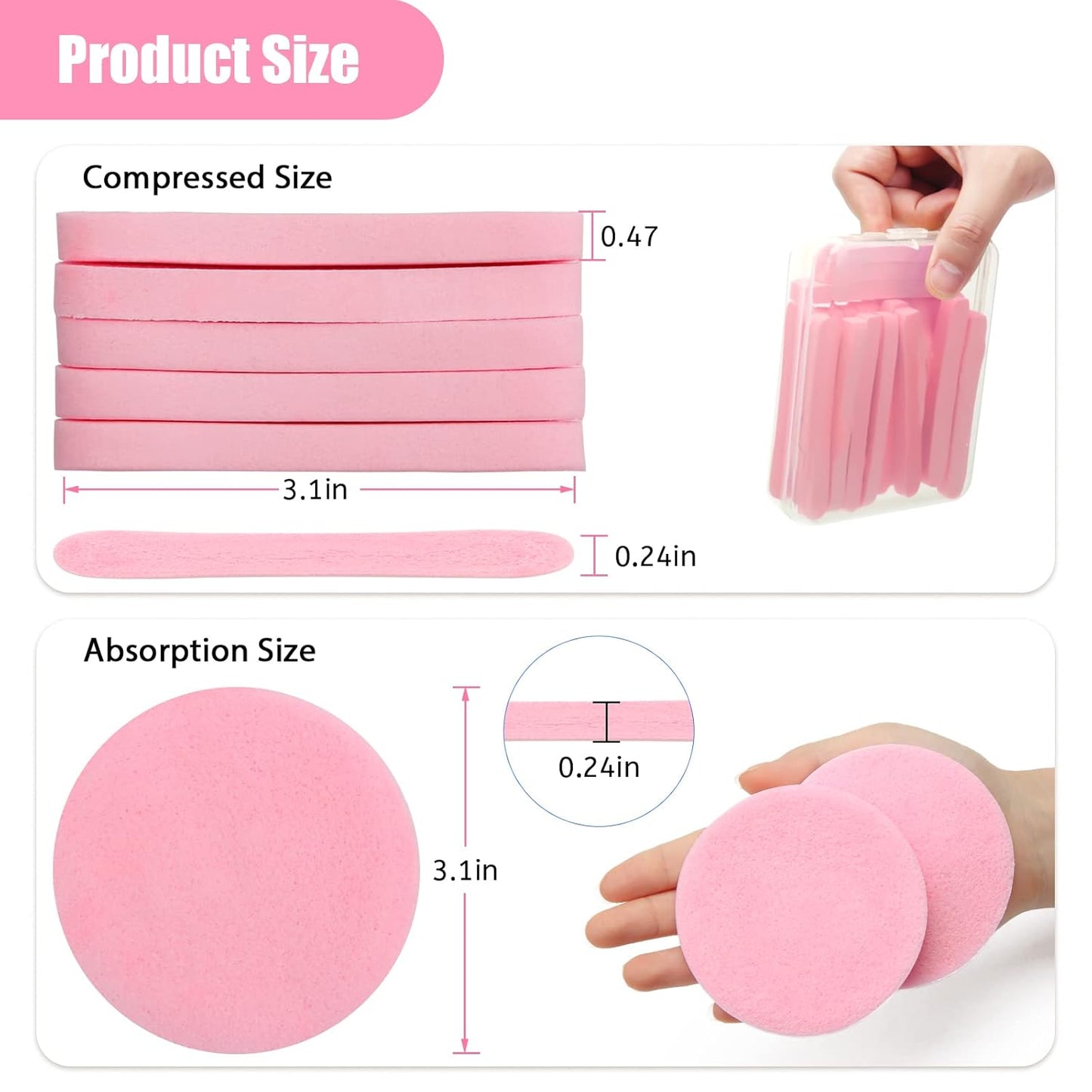 240+1 Count Compressed Facial Sponges, Luxiv Round Face Sponge Professional Compressed Makeup Removal Sponges for Estheticians Wash Face Sponge Compress Exfoliating Spa Pads With Portable Case (Pink)